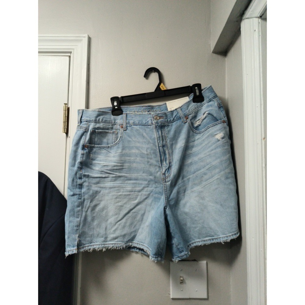 American Eagle Stretch Highest Rise Baggy LIGHT Denim Jean Shorts SIZE 18/34 NEW